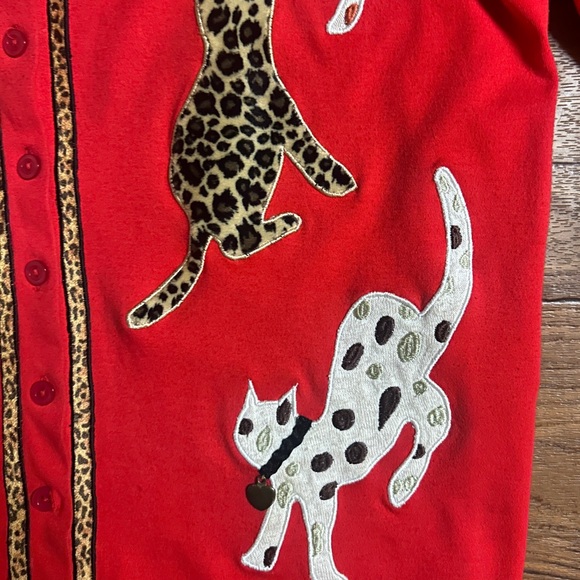 Berek • X-Large • Red • Multi-Color Cats • Embroidery • Cardigan Sweater - Picture 12 of 13